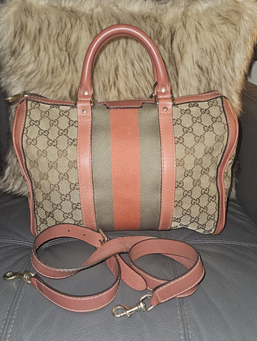 Gucci GG Canvas/ Leather Boston W/ Strap
